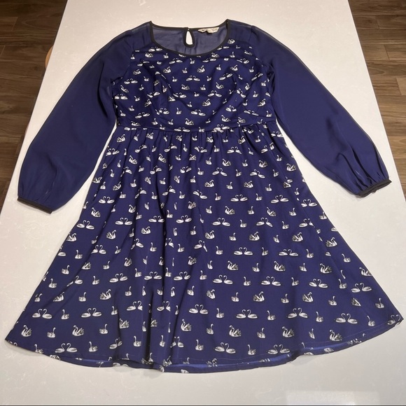 Yumi Swan Long Sleeve Dress Navy Blue - Picture 6 of 7